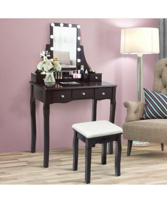 10 Dimmable Light Bulbs Vanity Dressing Table with 2 Dividers and Cushioned Stool