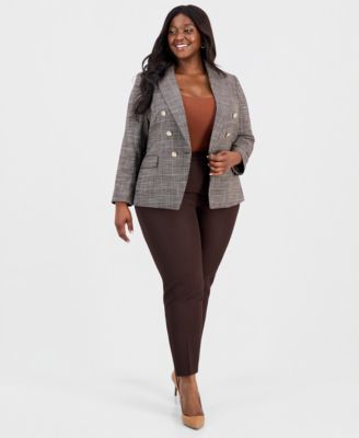 Plus Size Plaid Peak Lapel Double-Breasted Blazer