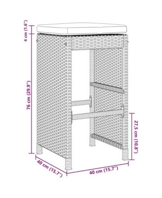Garden Bar Stool Set of 6 Grey PE rattan, powder-coated steel