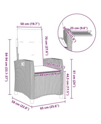 Reclining Garden Chair Grey PE rattan Medium Height-Adjustable