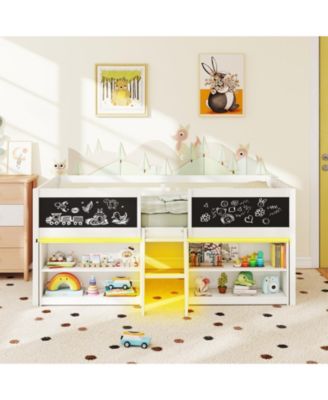 Low Loft Bed Twin Size Wooden Bed Frame Kid's Cabin Bed w/ Bookcases