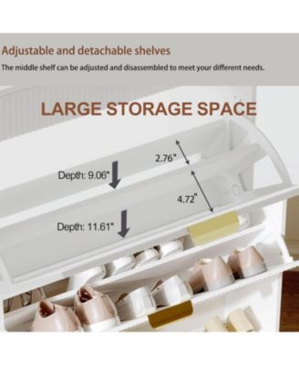 Fluted shoe cabinet with 2 flip drawers, 1 drawer, and a hook. Modern farmhouse style with metal legs. Perfect for narrow entryways,White