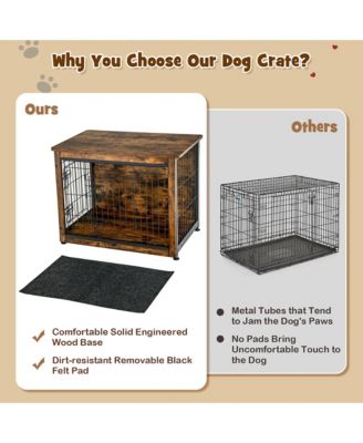 Wooden Dog Crate Furniture with Pad Bed Double Doors Dog Kennel End Table