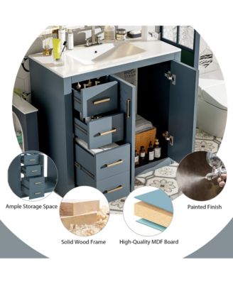 36inch Solid Wood Frame 3 Drawers Soft Closing Doors Bathroom Vanity with Ceramic Sink Combo Bathroom Storage Cabinet Freestanding Vanity Set