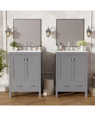 48" Rubberwood & MDF Divided Drawer Storage, Bathroom Vanity with Integrated Undermount Ceramic Sink