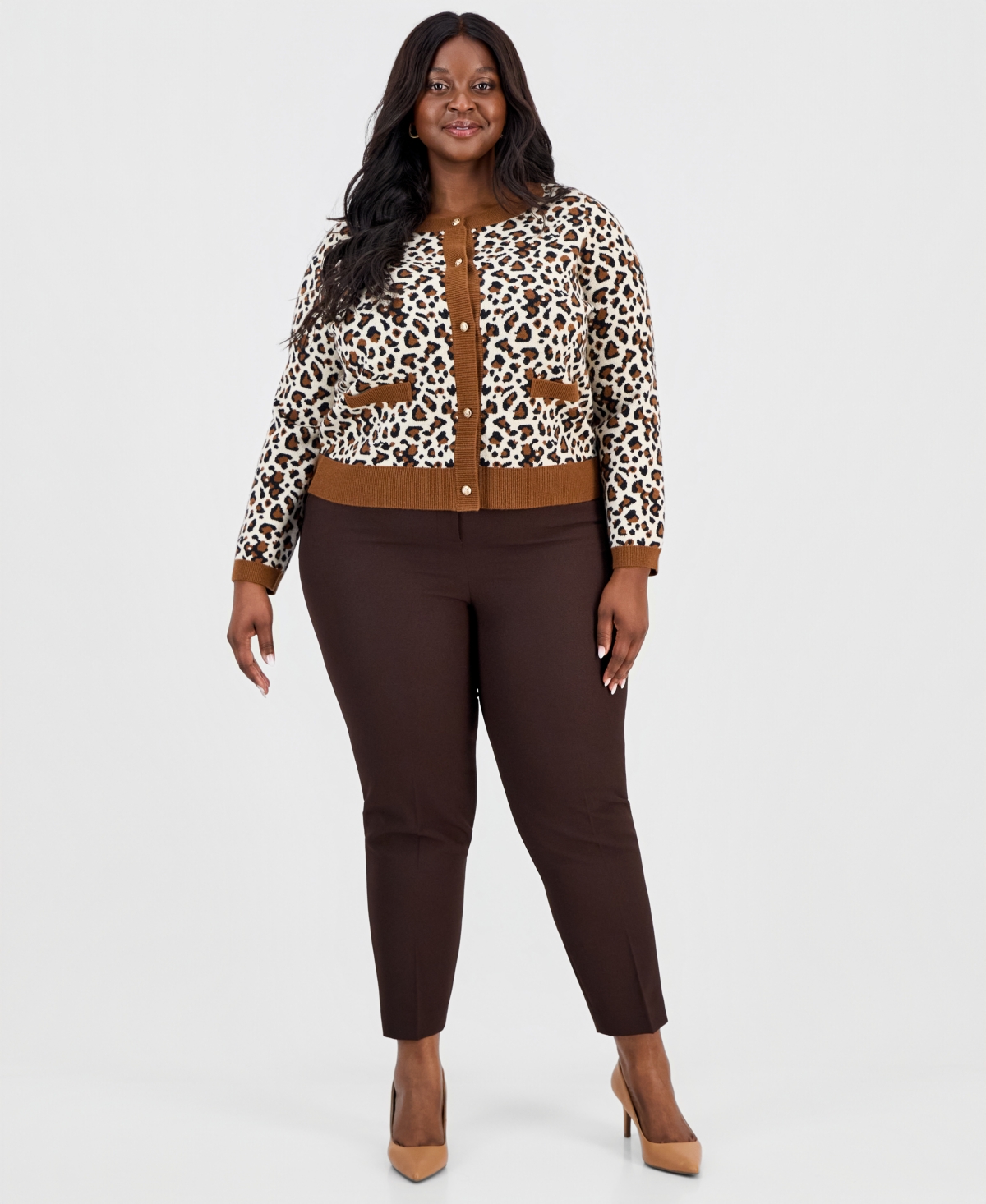 Tahari Asl Plus Printed Button-Front Cardigan