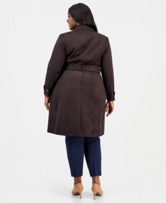 Plus Size Faux-Suede Trench Coat