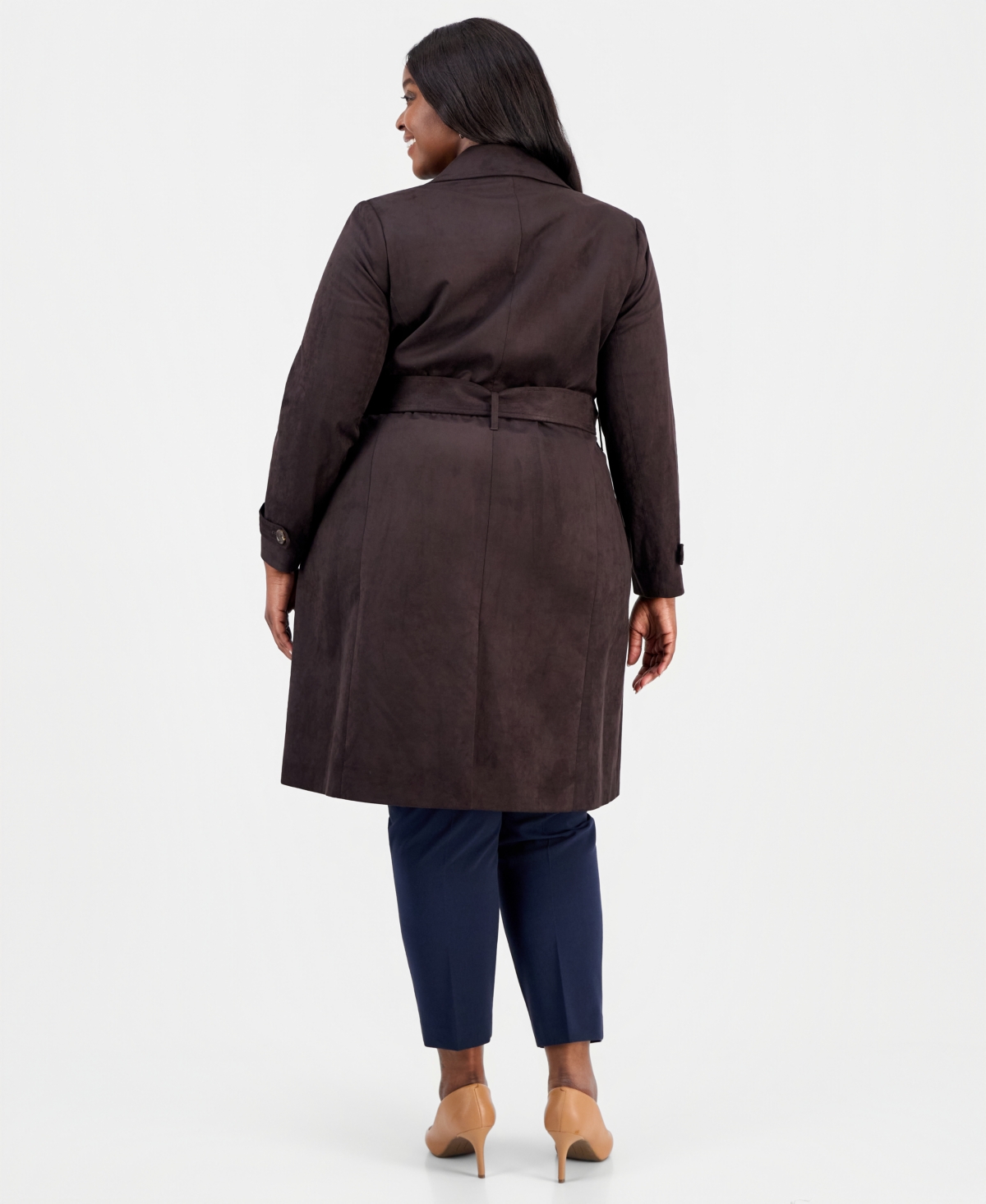 Tahari Asl Plus Size Faux-Suede Trench Coat