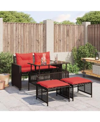 4 Piece Patio Sofa Set with Cushions Brown Poly Rattan Glass