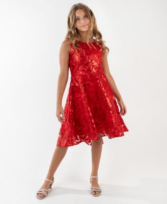 Rare Editions - Girls 7-16 Embroidered A-Line Hi-Low Dress