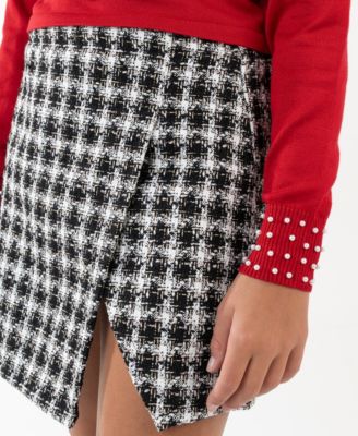 Girls' 7-12 Embellished Sweater and Plaid Skort, 2-Piece Set