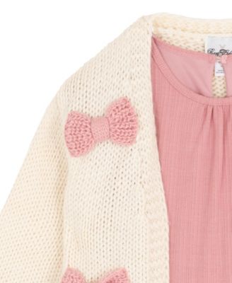 Girls' 7-16 Tiered Dress and Bow Detail Cardigan, 2-Piece Set