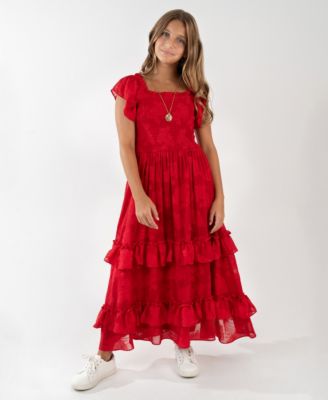 Rare Editions - Girls 7-16 Ruffle Detail Tiered Maxi Dress