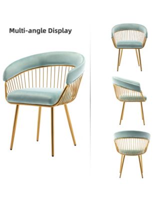 6 Pc. Gray Velvet Upholstered Metal Frame Armrest Mid-Century Side Dining Chair Set