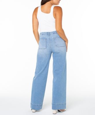 Juniors' High-Rise Wide-Leg Patch-Pocket Jeans 