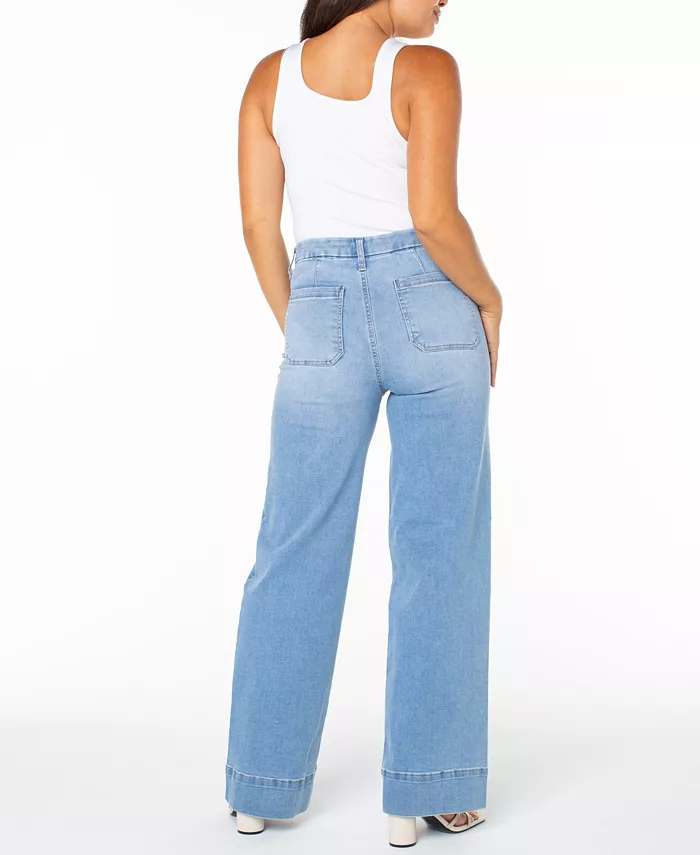 Juniors' High-Rise Wide-Leg Patch-Pocket Jeans - thumbnail 3