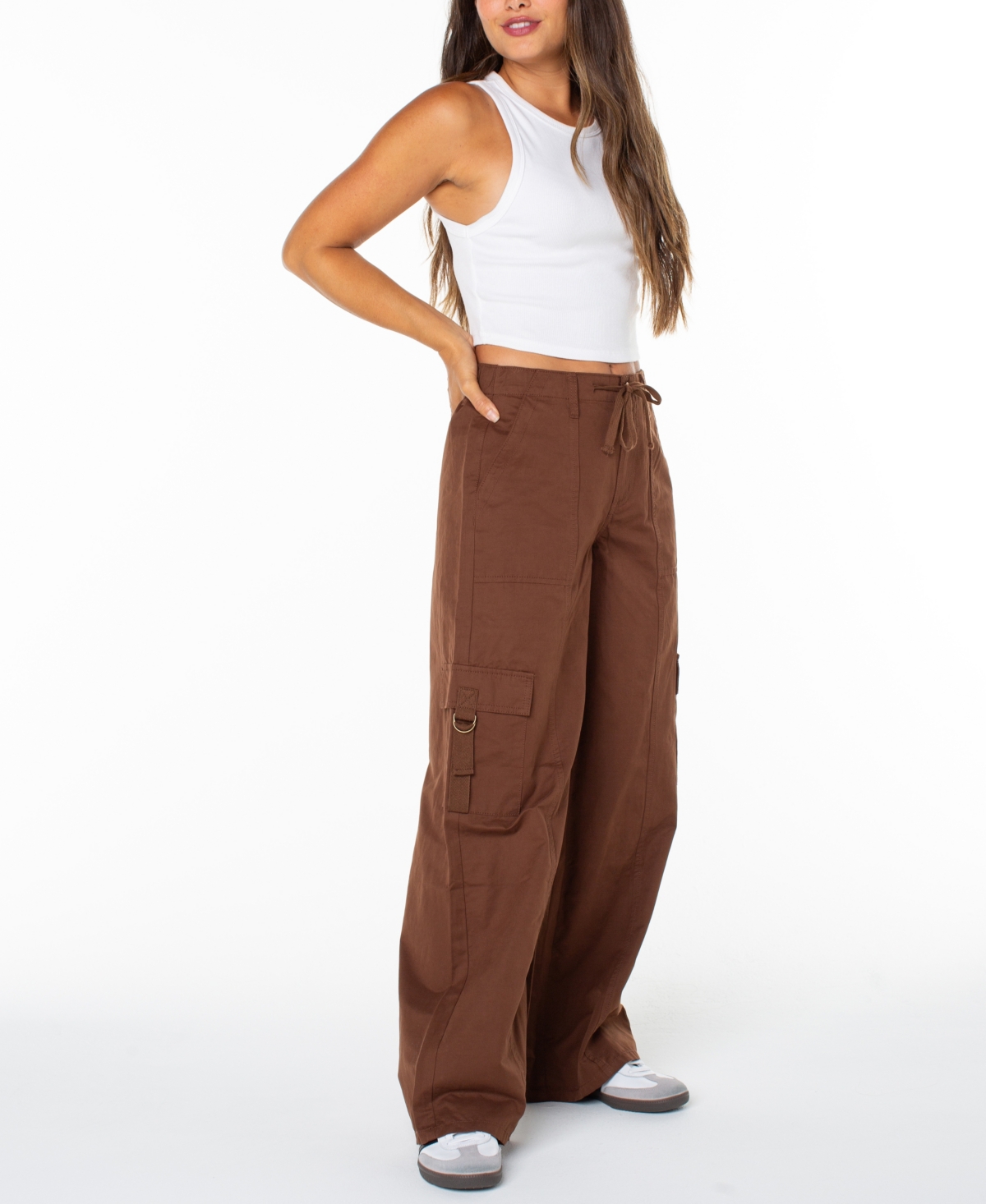 Celebrity Pink Juniors' Drawstring Cargo Utility Pants In Brown