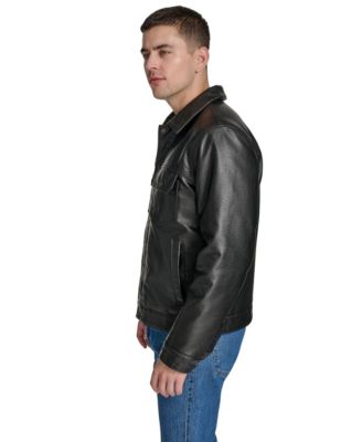 Men's Faux Leather Trucker Jacket