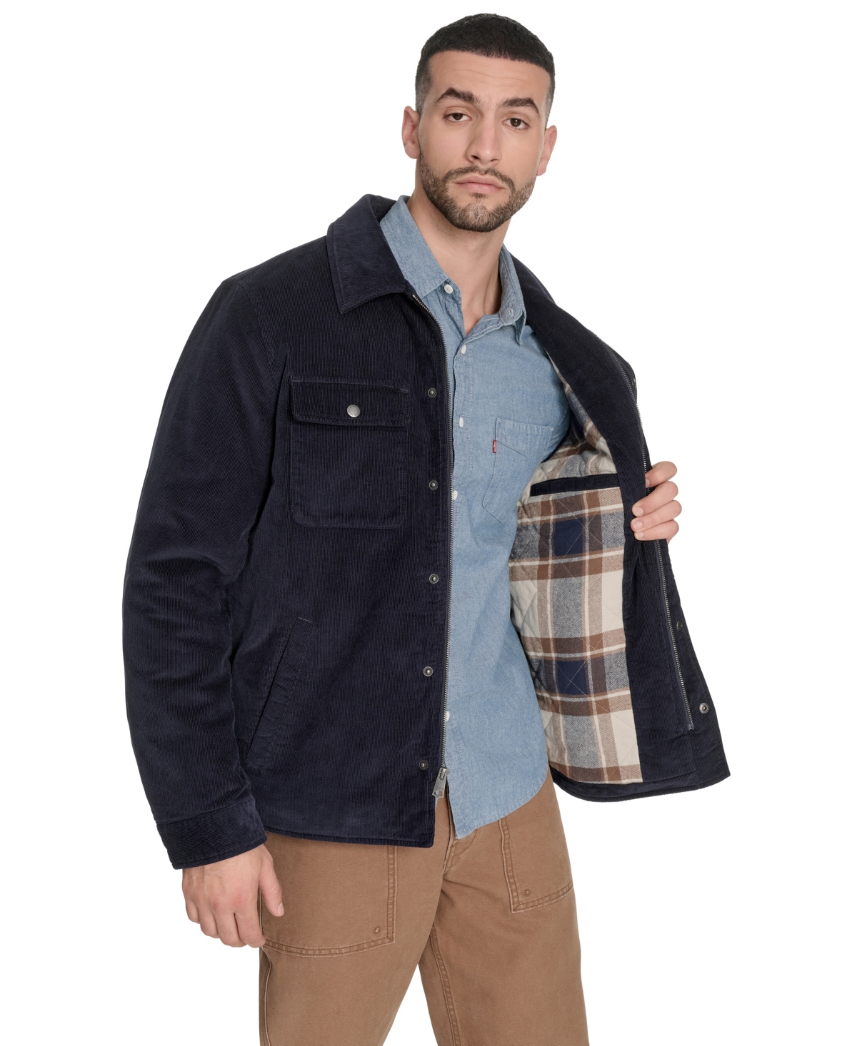 Levi's Men's Corduroy Plaid Lining Shirt Jacket In Blue