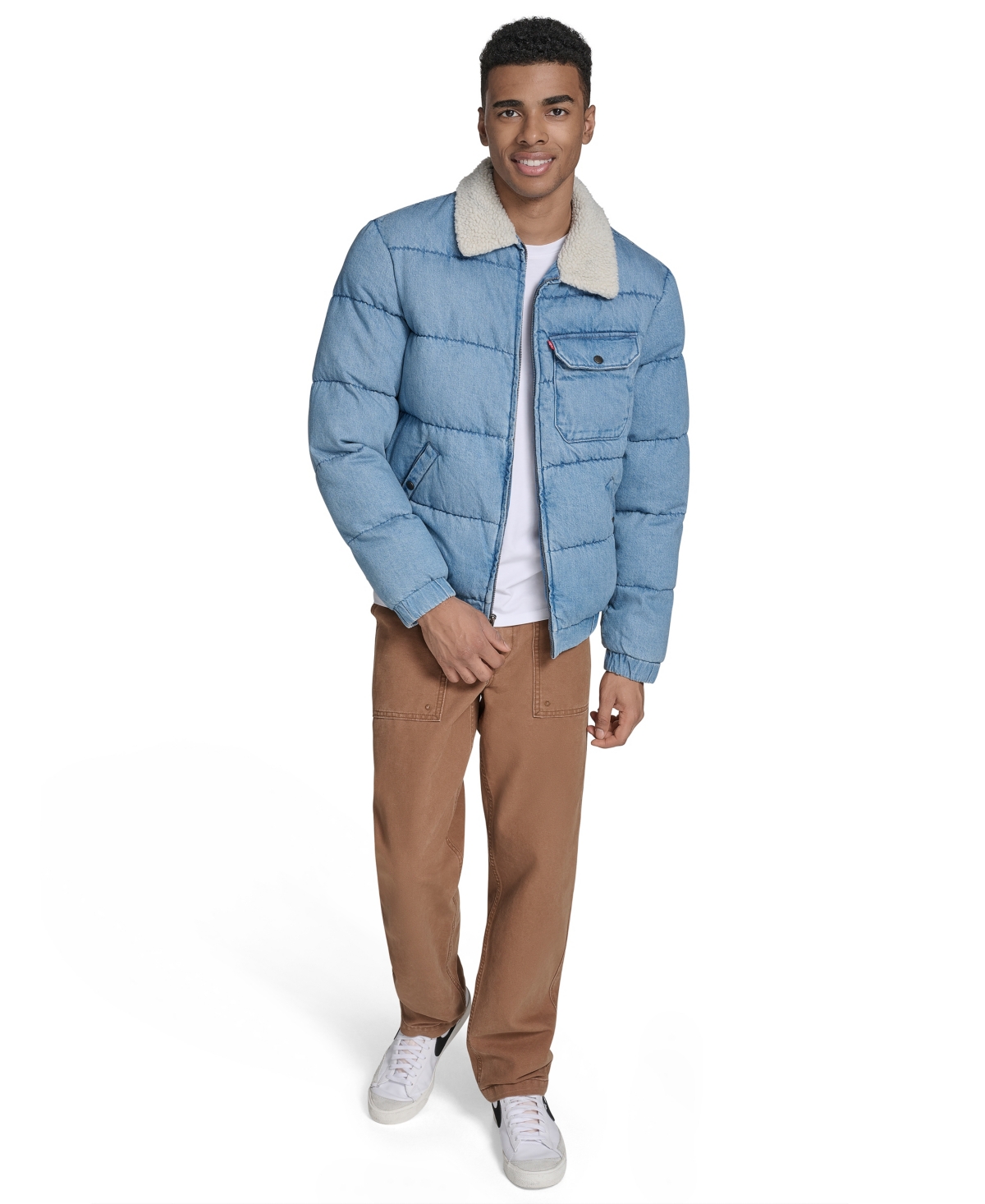 Levi's Quilted Denim Jacket With Fleece Collar In Blue