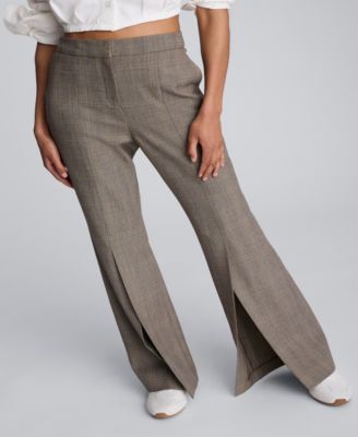 Women's Plaid Fly Front Flare Pants