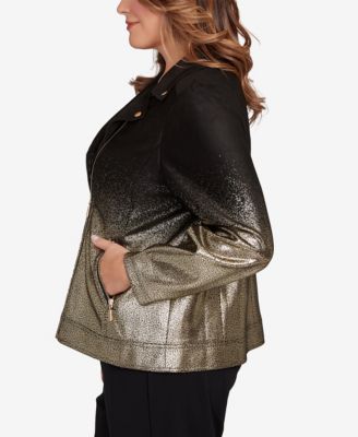 Plus Size Metallic Zipper Closure Jacket
