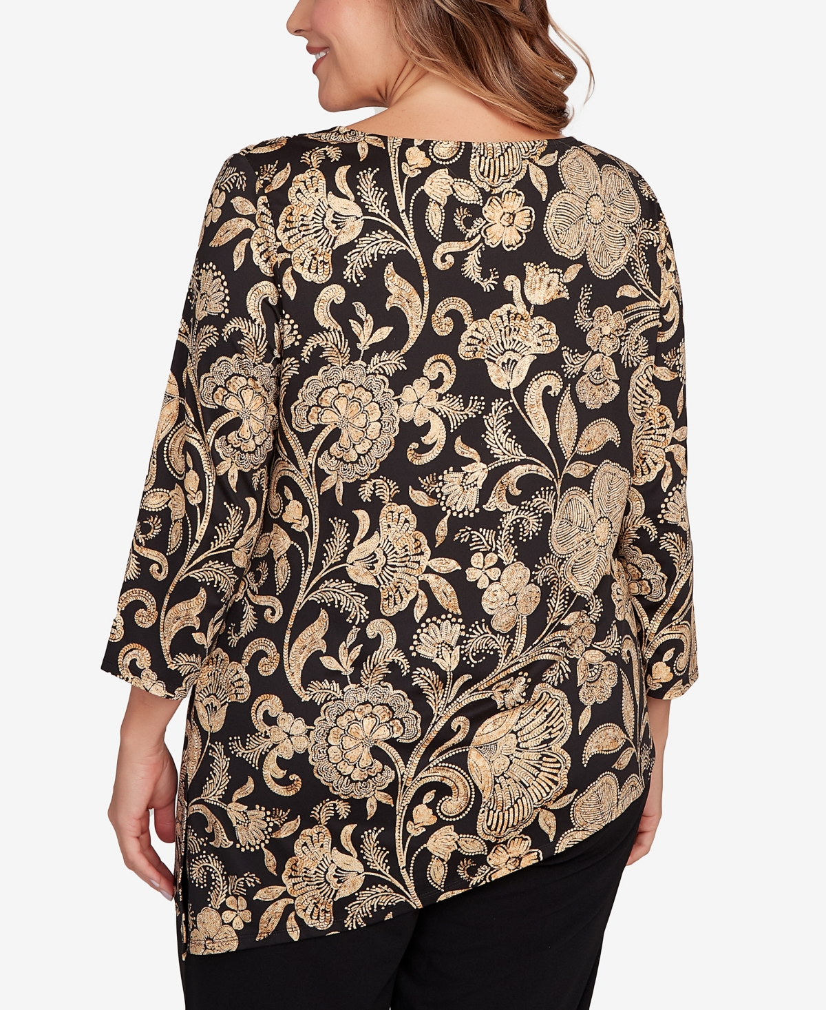 Ruby Rd. Plus Size Gold Foil Floral Printed Knit Top In Multi