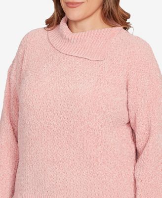 Plus Size Split Cowl Chenille Pullover Sweater