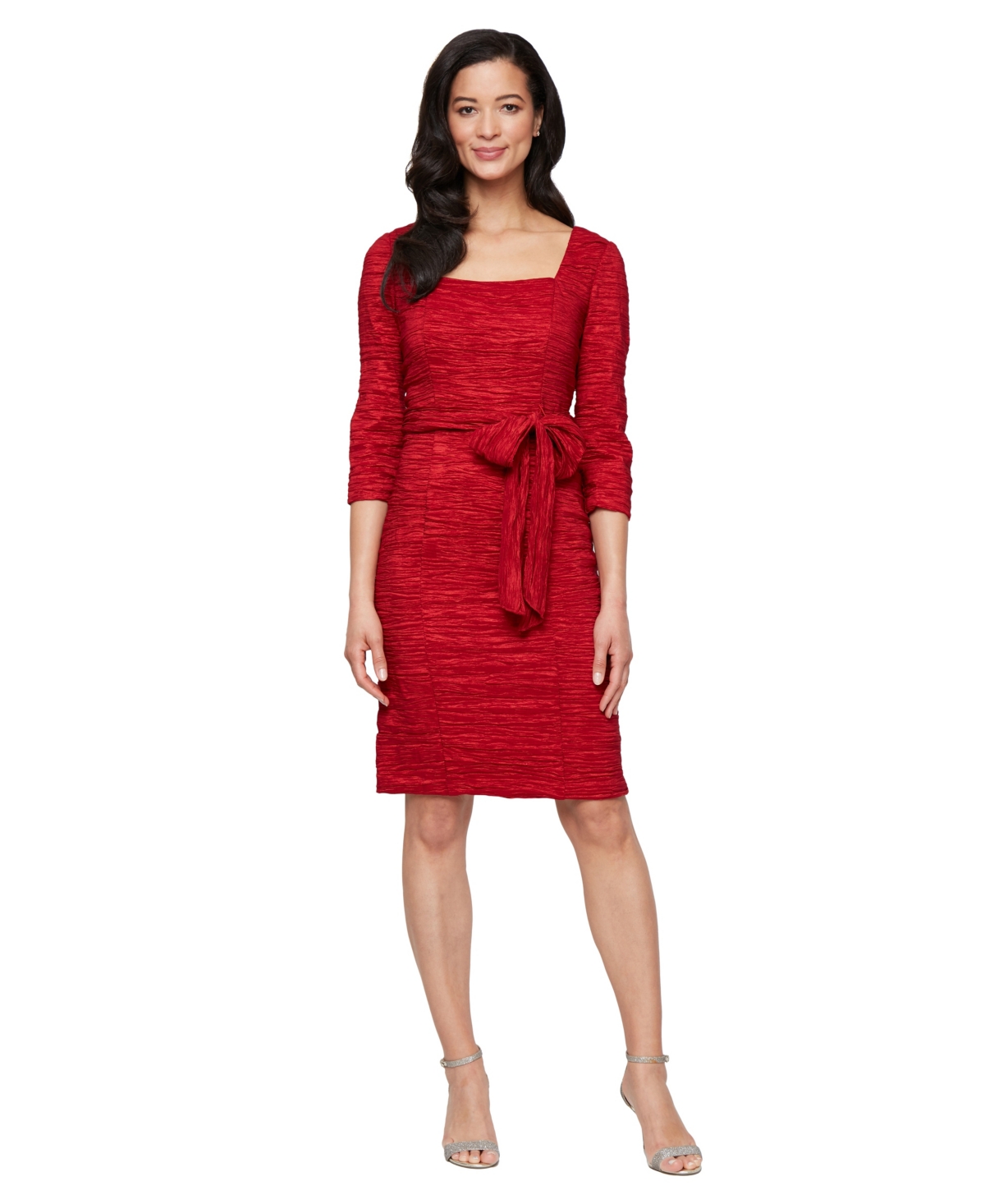 Sl Fashions Women's Square Neck Crinkle Sheath Dress In Burgundy