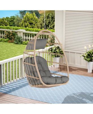 55 Inch Dark Gray Rattan Egg Swing Chair with Stand and Deep Gray Cushion