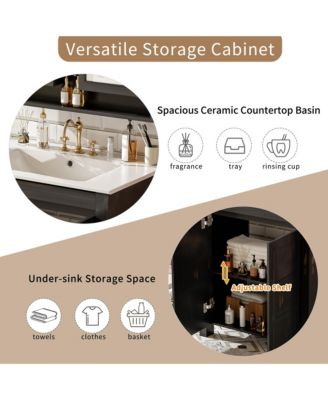 30" Solid Wood & MDF Bathroom Vanity with Ceramic Sink, Soft-Close Doors & Adjustable Shelf Storage Cabinet
