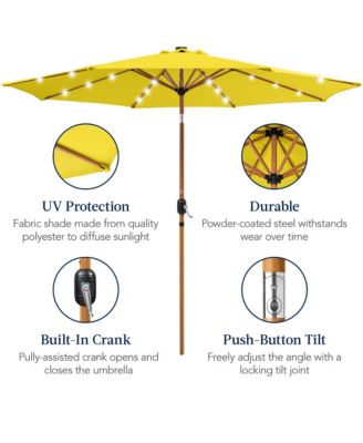 10ft Solar LED Lighted Outdoor Woodgrain Pattern Steel Market Patio Umbrella