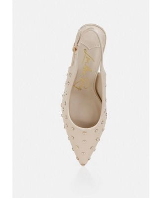 Womens Dasavla Heart-Shaped Rhinestone Studded Slingbacks