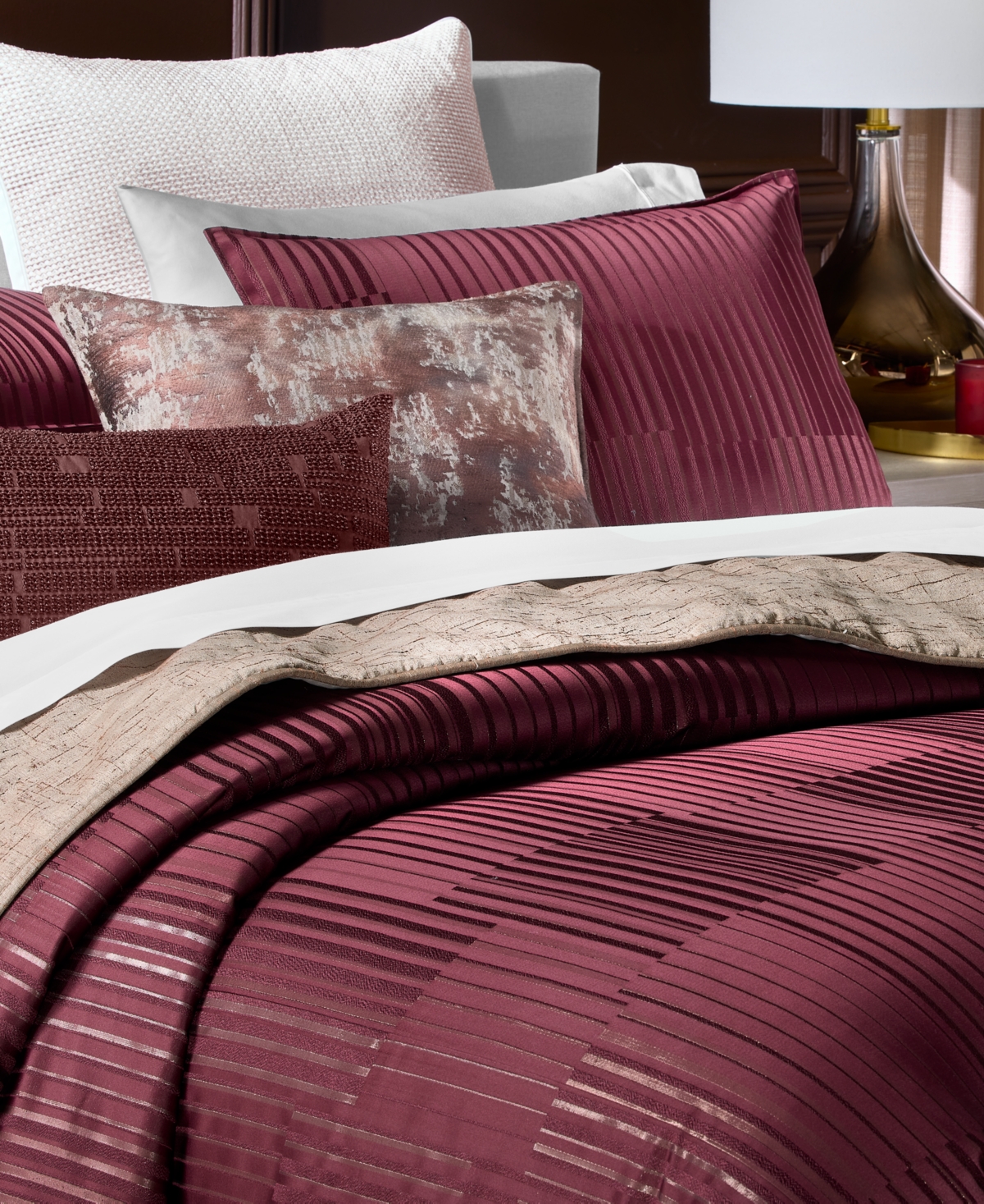 Hotel Collection Metallic Strie 3-pc. Comforter Set, King In Burgundy