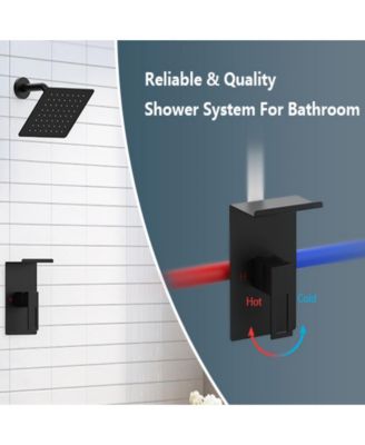 Shower Faucet Set with Storage Rack 8-inch Rain Shower Head with Single Spray Shower Head, Matte Black