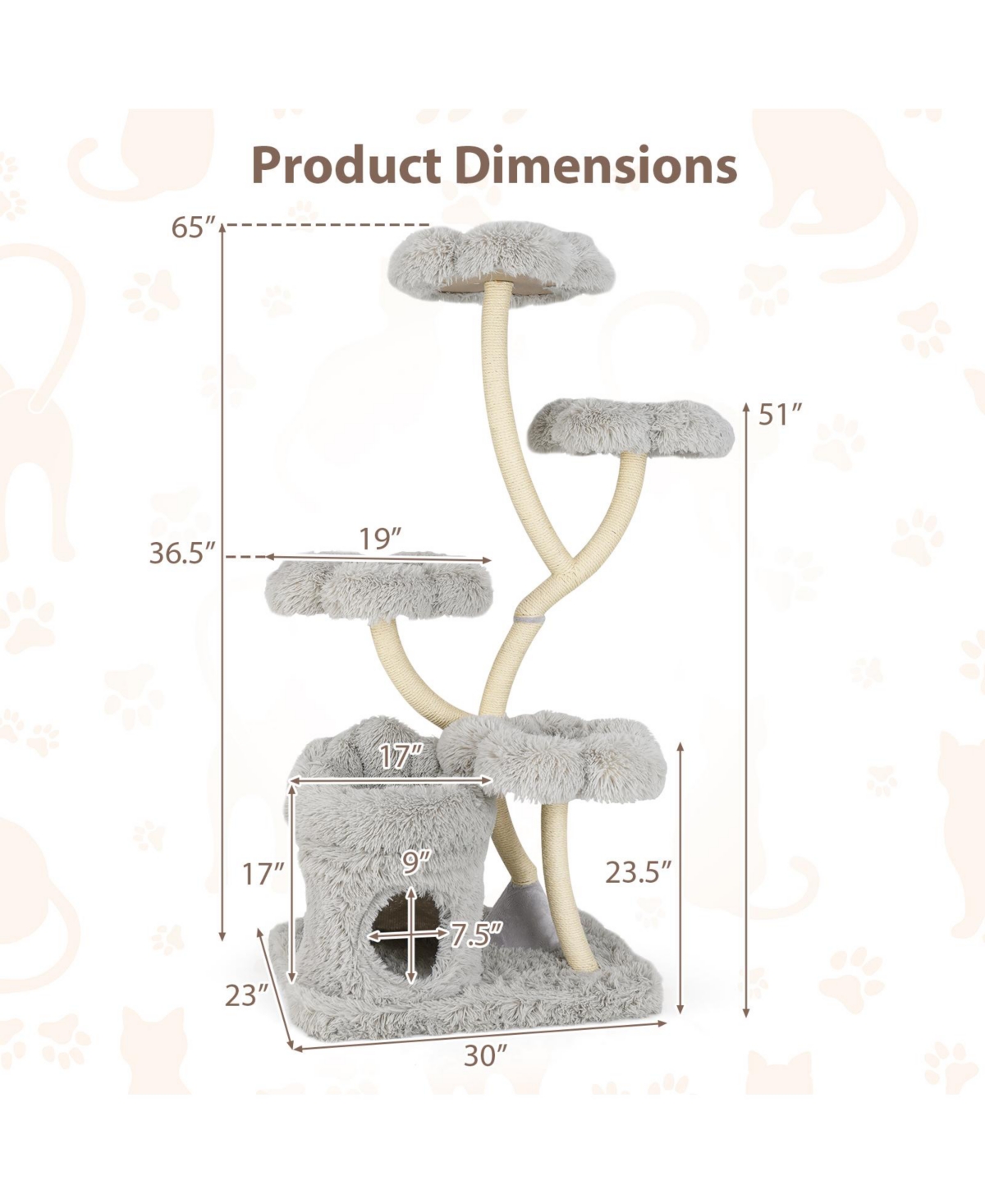 Gymax Freestanding Cat Tower Tall Tree w/ four Flower-shaped Platforms Condo