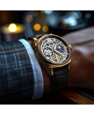 Vanguard 1019.04 Legacy Collection Dual Time Automatic Skeleton Watch 42mm Rose Gold Tone Black Dial Leather Strap