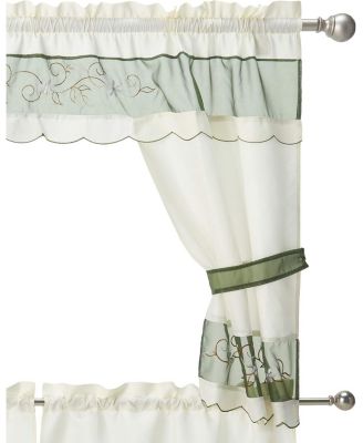 5 Piece Embroidered Floral Kitchen Curtain Tier Curtain Valance & Tiebacks Set