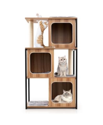 Modern Cat Tree for Indoor Kittens Cat Tower House w/ Metal Frame Large Platform