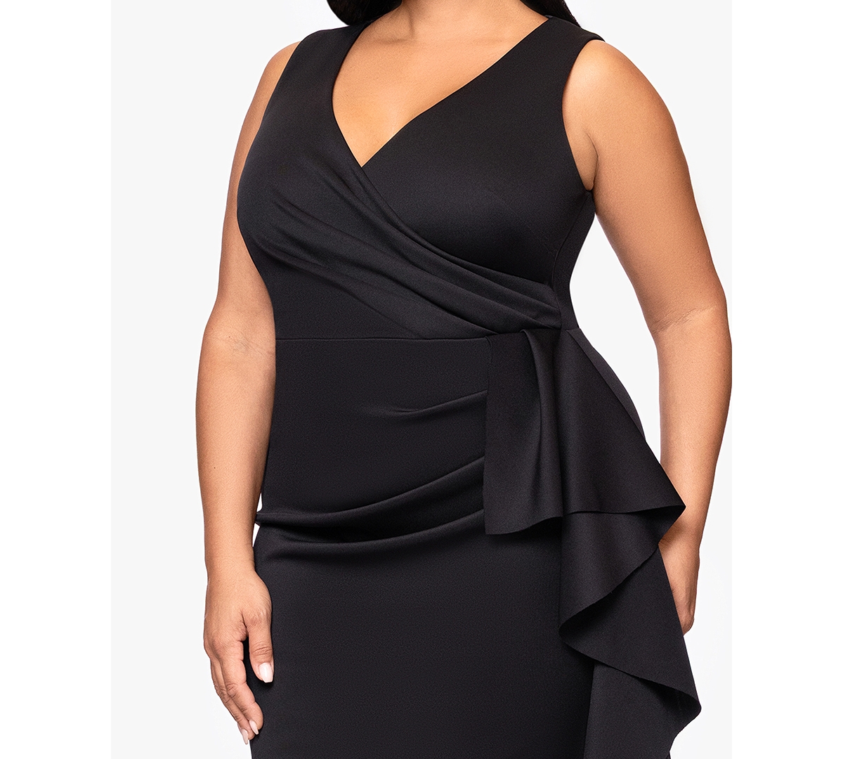 Betsy & Adam Plus Size Sleeveless Ruffled Ballgown Dress In Black