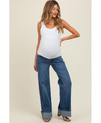 Maternity Navy Blue Cuffed Hem Baggy Wide Leg Jeans