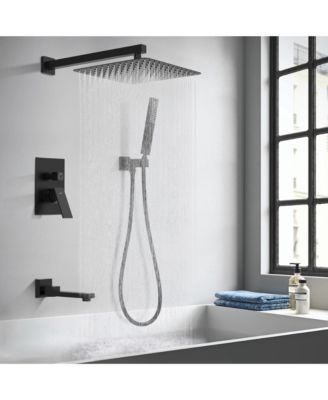 Wall Mount Shower System with Rain Shower Head, Handheld Spray and Faucet Set