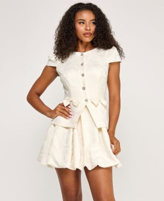 Juniors' Bow Trim Bubble Hem Short Dress