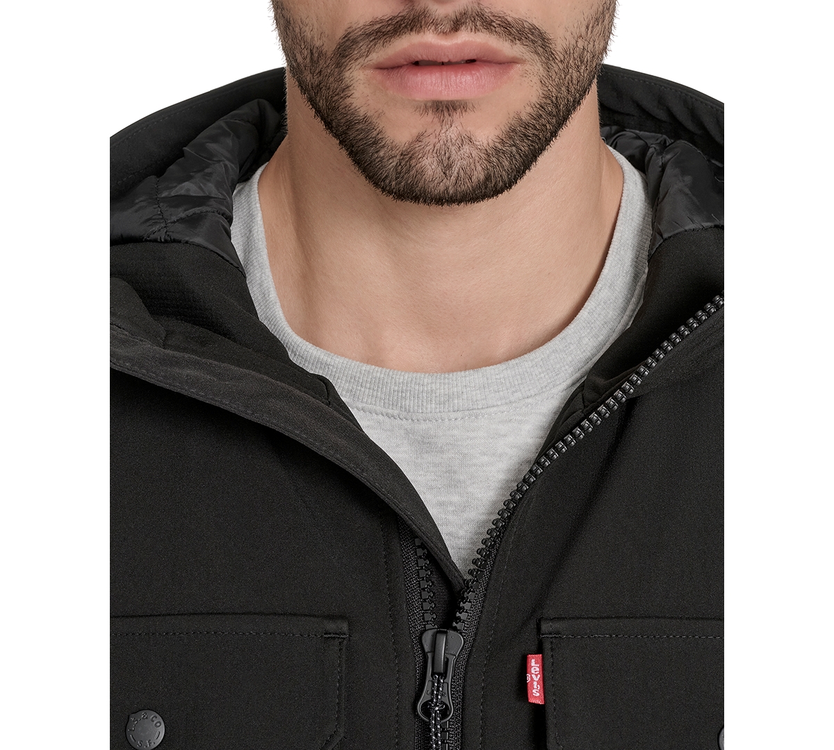 Levi's Men's Rib Stop Softshell With Hood Jacket In Black