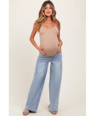 Maternity Light Blue Lightly Distressed Wide Leg Jeans