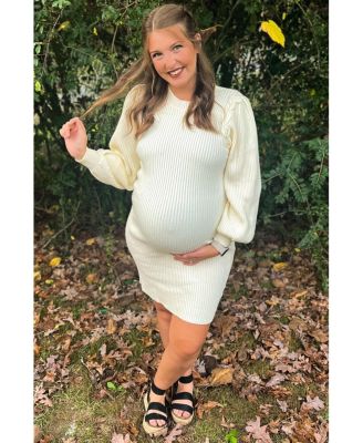 Maternity Burgundy Bubble Sleeve Sweater Dress