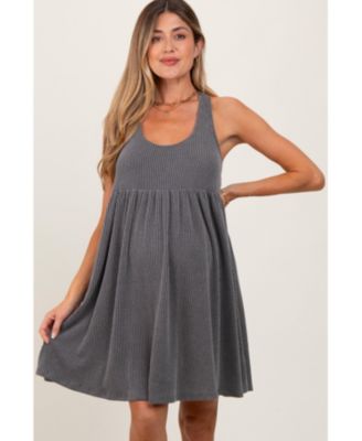 Charcoal Ribbed Sleeveless Open Back Maternity Midi Dress