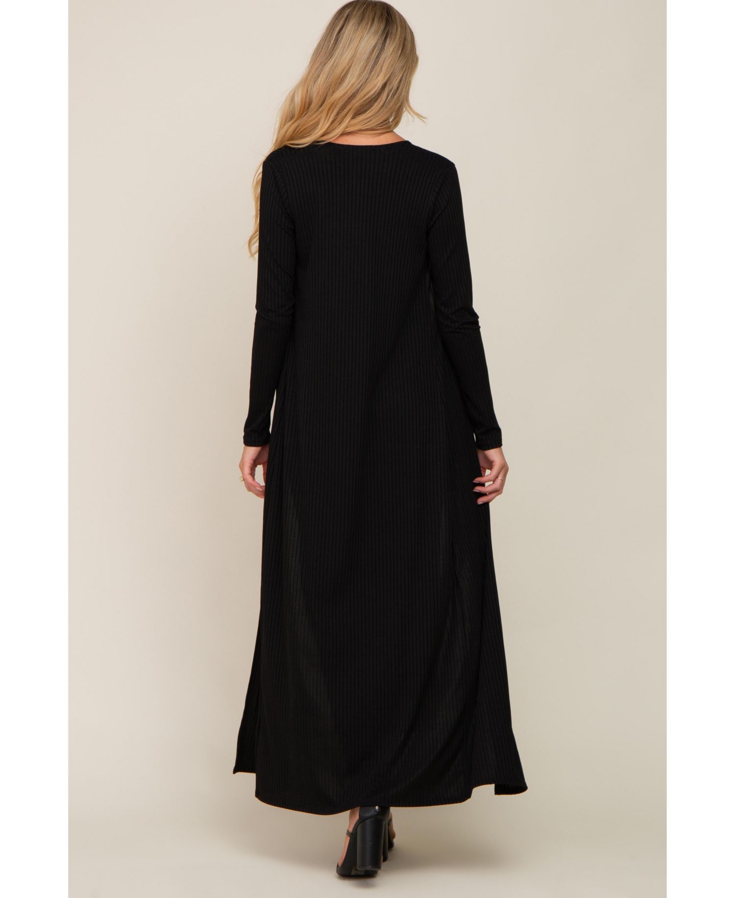 Women's Black Ribbed Sleeveless Dress Cardigan Set