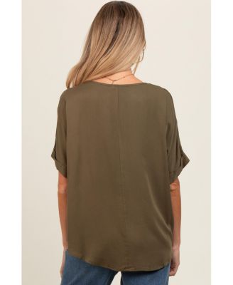 Maternity Olive V-Neck Pin-Tuck Detail Top