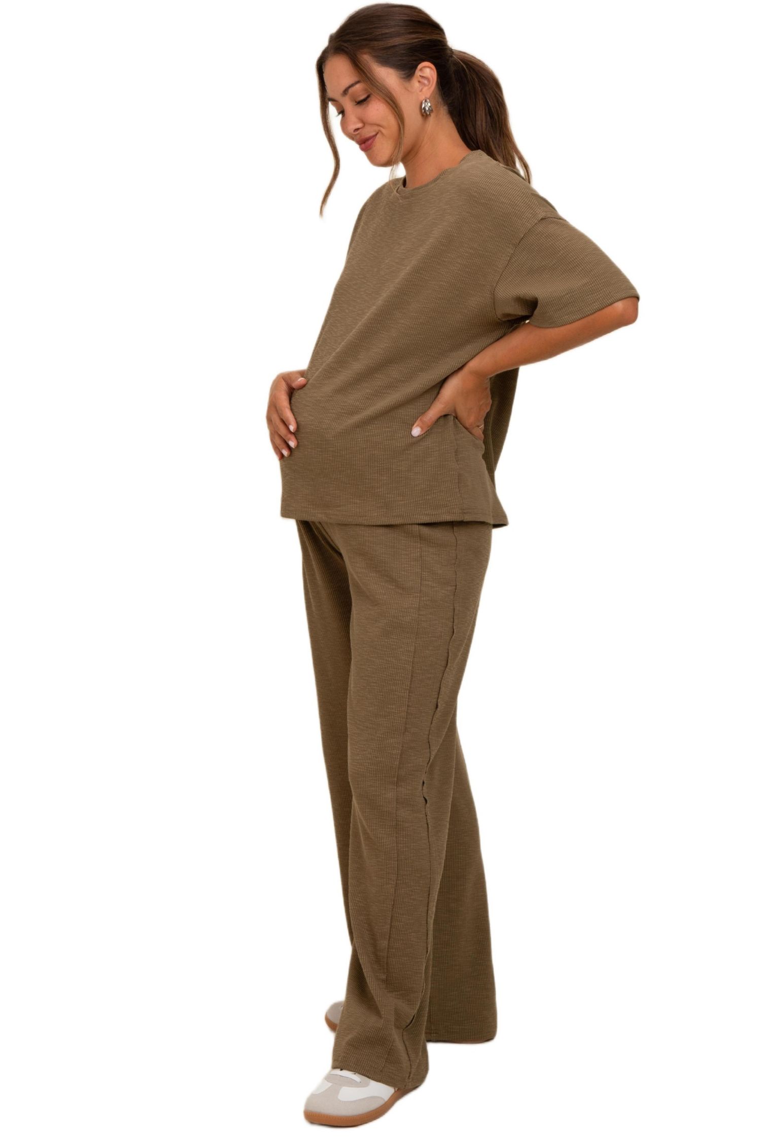 Women's Textured Knit Oversized Tee And Pants Set